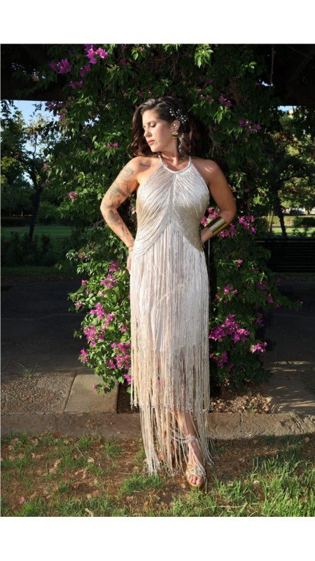 VESTIDO FLECOS BEIG 2