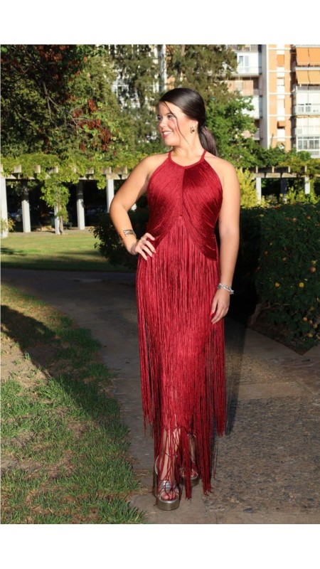 VESTIDO FLECOS BURDEOS