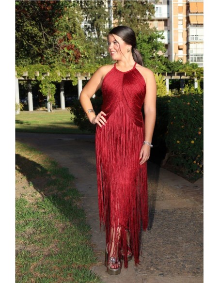 VESTIDO FLECOS BURDEOS