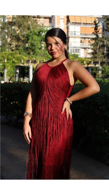 VESTIDO FLECOS BURDEOS 2