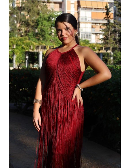 VESTIDO FLECOS BURDEOS