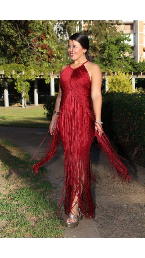 VESTIDO FLECOS BURDEOS