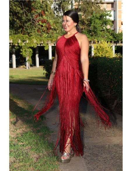 VESTIDO FLECOS BURDEOS