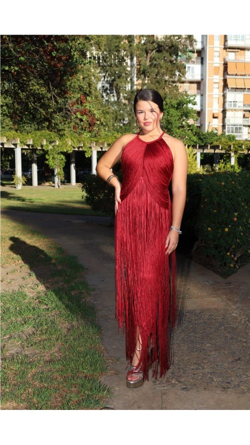 VESTIDO FLECOS BURDEOS