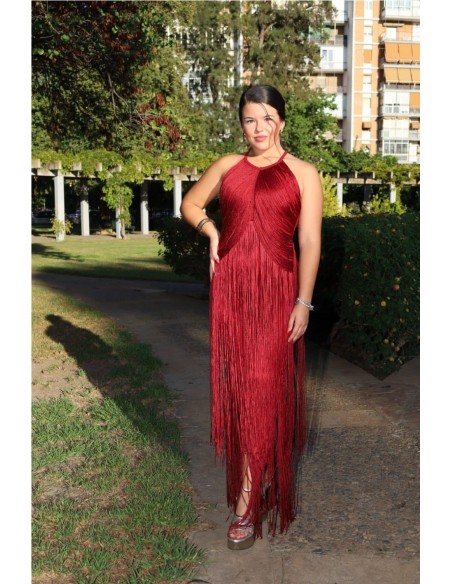 VESTIDO FLECOS BURDEOS
