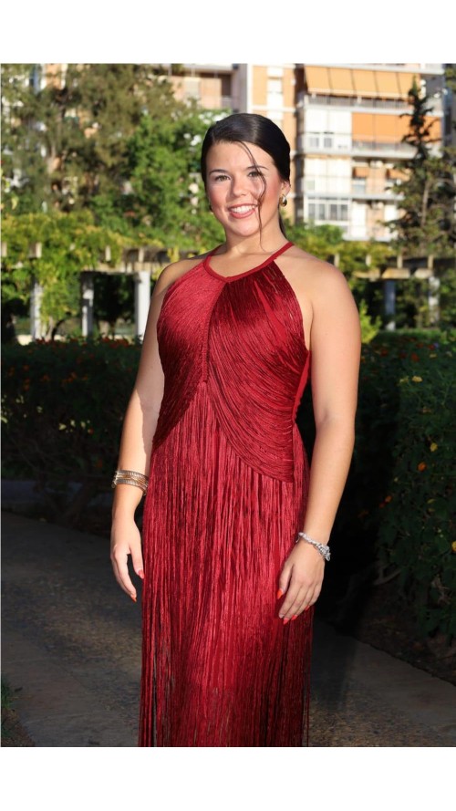 VESTIDO FLECOS BURDEOS