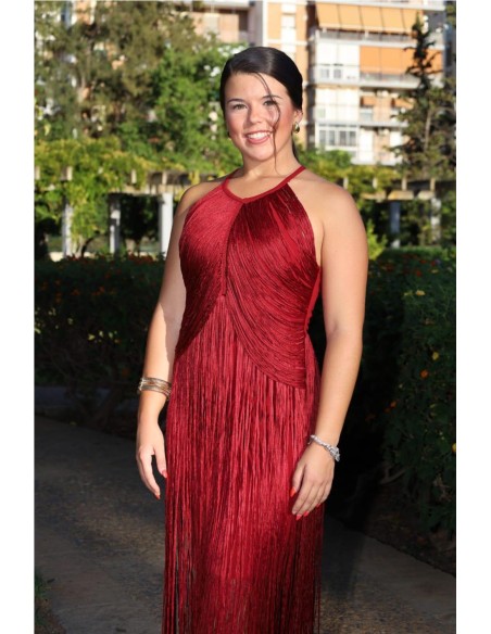 VESTIDO FLECOS BURDEOS