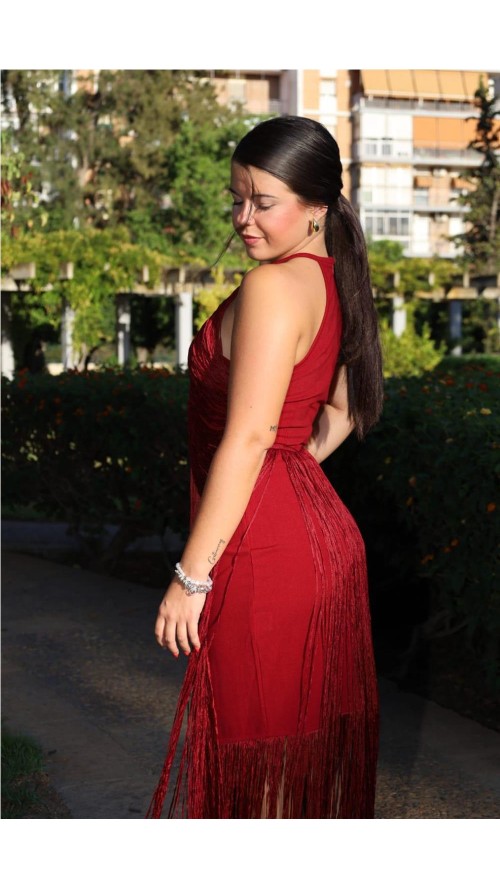 VESTIDO FLECOS BURDEOS