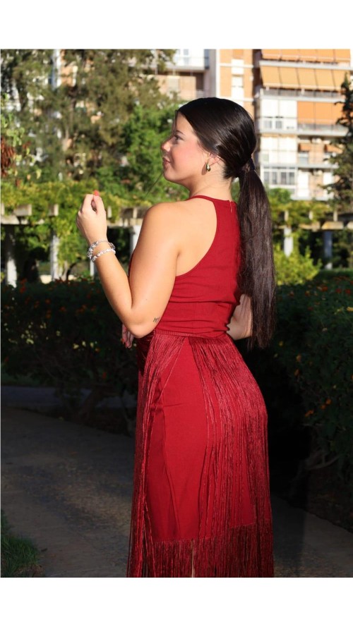 VESTIDO FLECOS BURDEOS