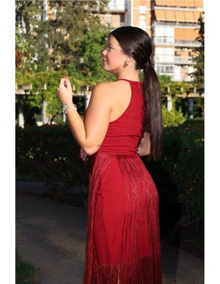 VESTIDO FLECOS BURDEOS