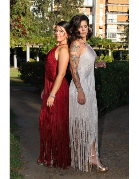 VESTIDO FLECOS BURDEOS