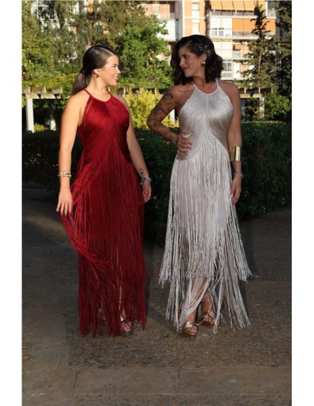 VESTIDO FLECOS BURDEOS