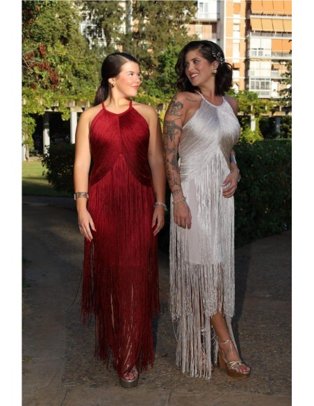 VESTIDO FLECOS BURDEOS