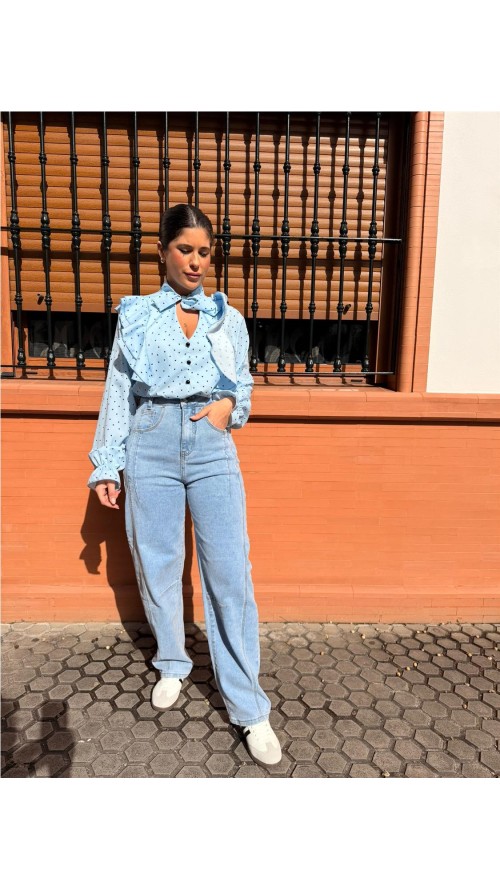 CAMISA CORAZONES CELESTE