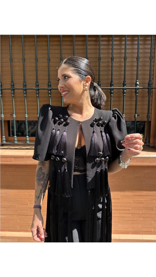 CHAQUETA DE FLECOS NEGRO