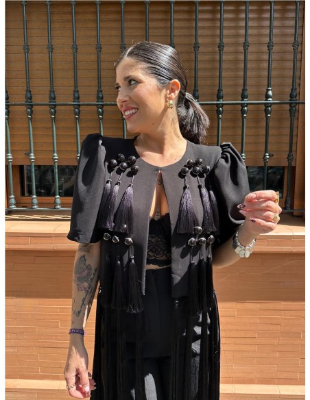 CHAQUETA DE FLECOS NEGRO