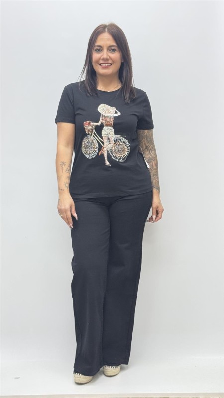 CAMISAET BICI FLOWER NEGRO 2