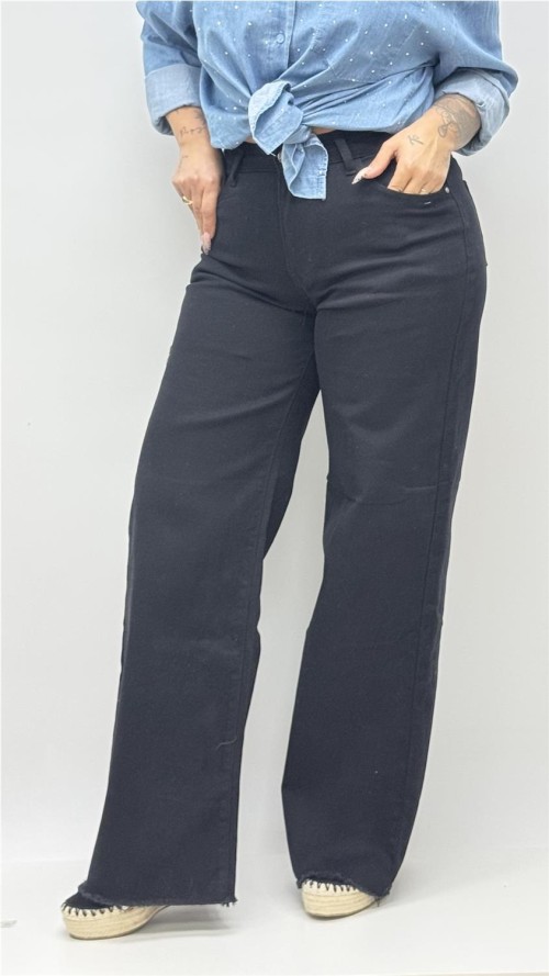 PANTALON PATA ANCHA DESFLECADO NEGRO