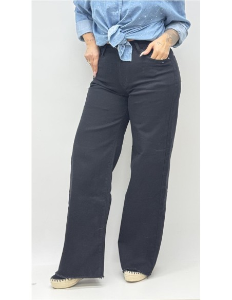 PANTALON PATA ANCHA DESFLECADO NEGRO