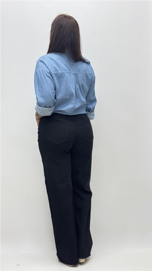 PANTALON PATA ANCHA DESFLECADO NEGRO