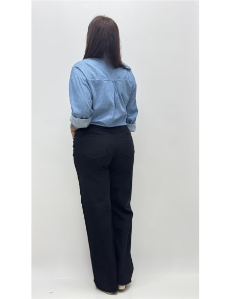 PANTALON PATA ANCHA DESFLECADO NEGRO