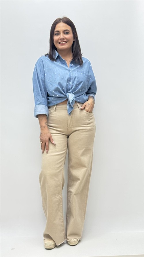 PANTALON PATA ANCHA DESFLECADO CAMEL