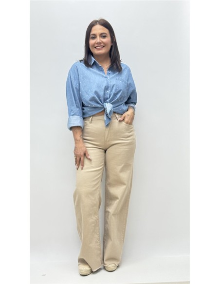 PANTALON PATA ANCHA DESFLECADO CAMEL