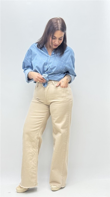 PANTALON PATA ANCHA DESFLECADO CAMEL 2