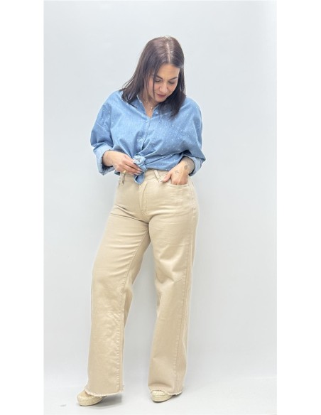PANTALON PATA ANCHA DESFLECADO CAMEL