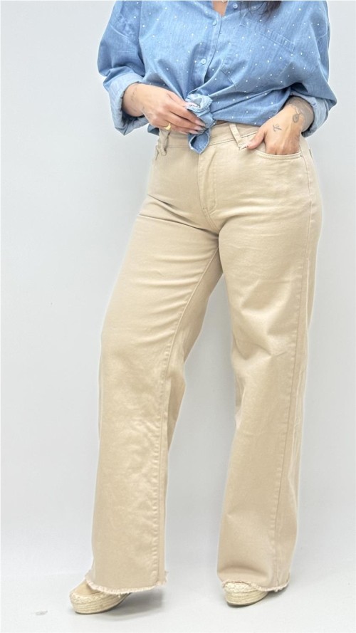 PANTALON PATA ANCHA DESFLECADO CAMEL