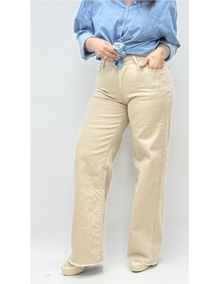 PANTALON PATA ANCHA DESFLECADO CAMEL