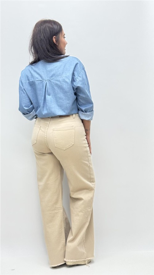 PANTALON PATA ANCHA DESFLECADO CAMEL