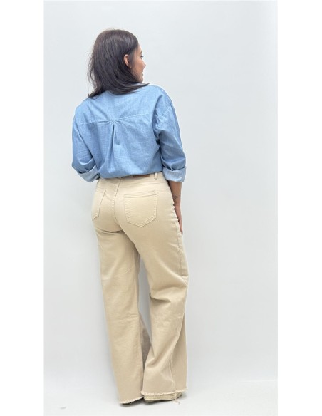 PANTALON PATA ANCHA DESFLECADO CAMEL