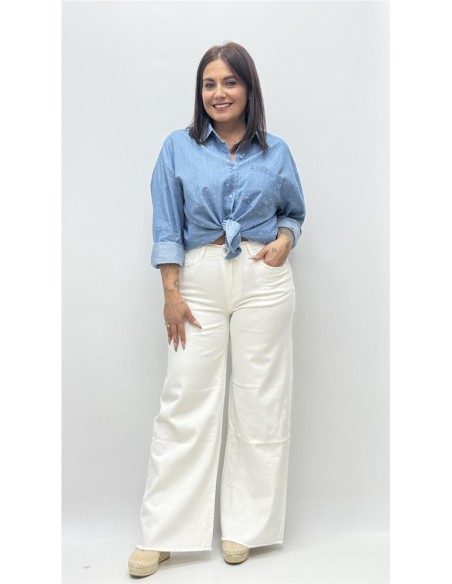PANTALON PATA ANCHA DESFLECADO BLANCO