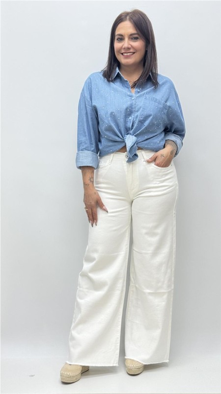 PANTALON PATA ANCHA DESFLECADO BLANCO 2
