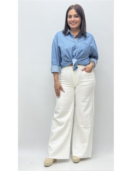 PANTALON PATA ANCHA DESFLECADO BLANCO