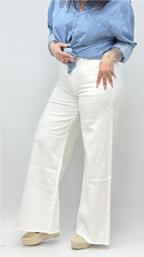 PANTALON PATA ANCHA DESFLECADO BLANCO