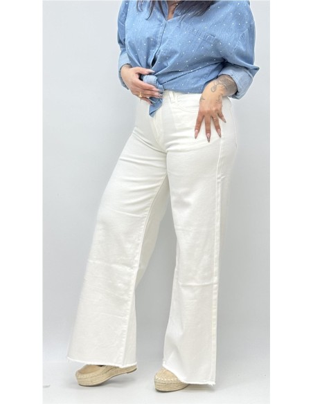 PANTALON PATA ANCHA DESFLECADO BLANCO