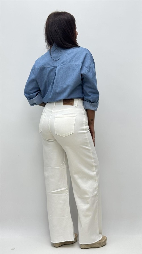 PANTALON PATA ANCHA DESFLECADO BLANCO