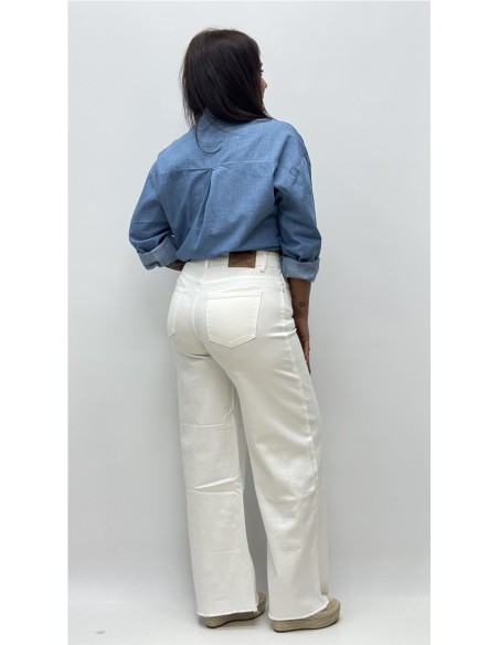 PANTALON PATA ANCHA DESFLECADO BLANCO
