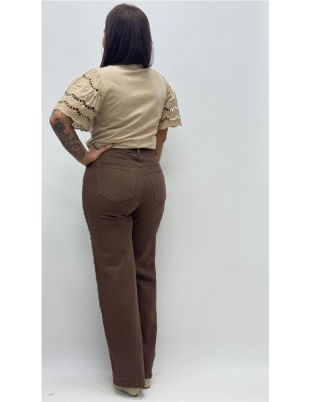 PANTALON DENIN TACHAS MARRON