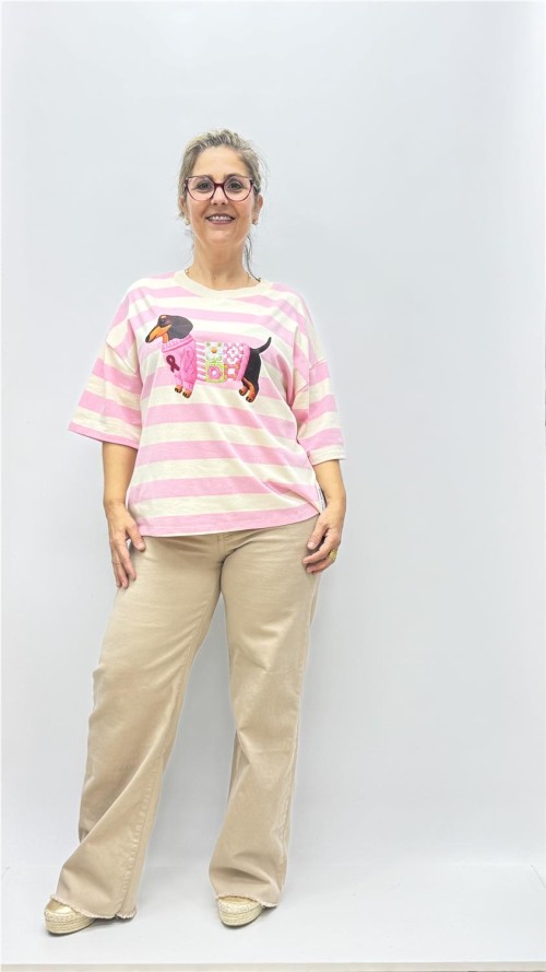 CAMISETA PERRO ROSA