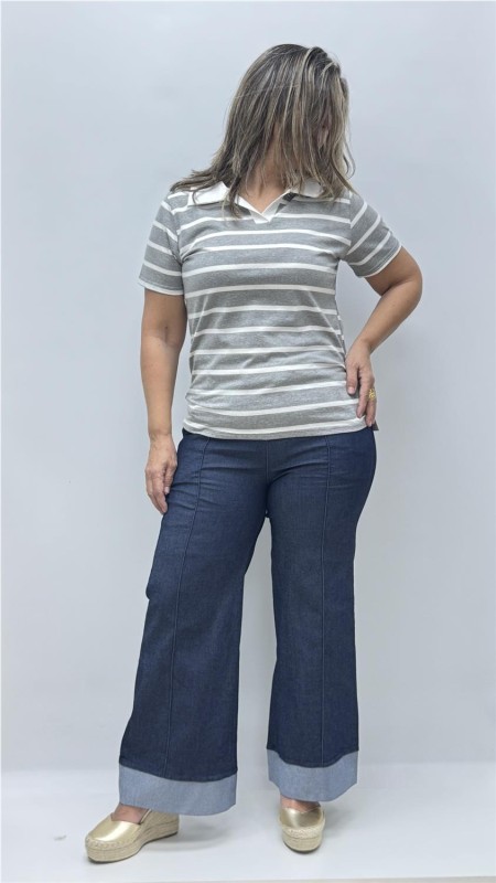 CAMISETA CUELLO RAYAS GRIS 2