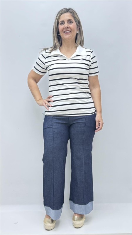 CAMISETA CUELLO RAYAS BLANCO