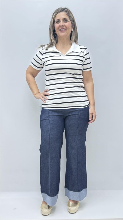 CAMISETA CUELLO RAYAS BLANCO