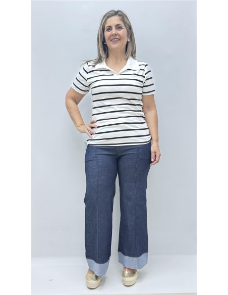 CAMISETA CUELLO RAYAS BLANCO