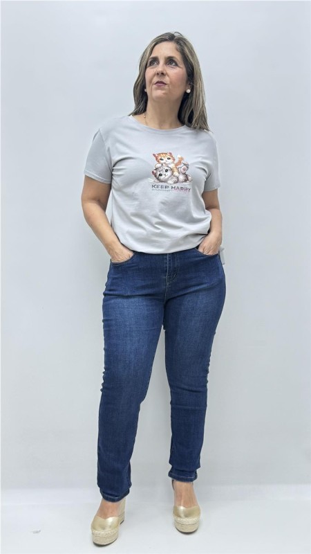 CAMISETA GATO GRIS