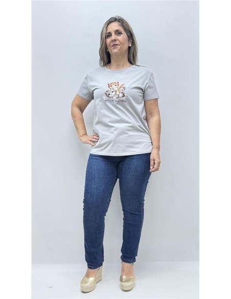 CAMISETA GATO GRIS