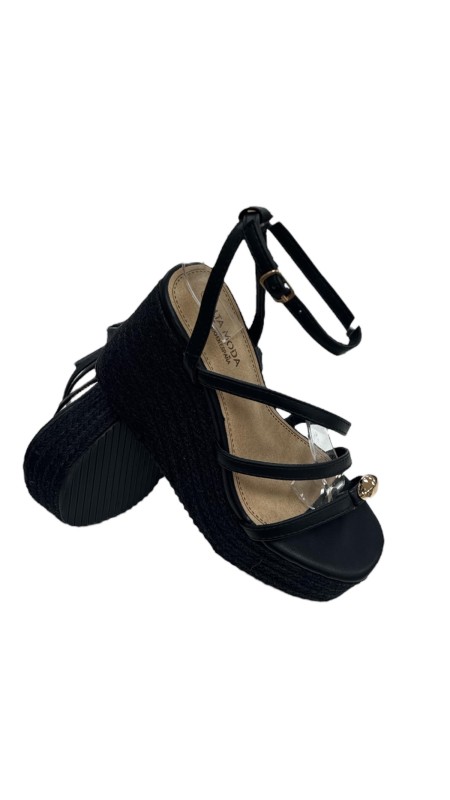 SANDALIA ESPARTO ADORNO METAL NEGRO 2