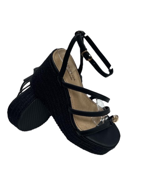SANDALIA ESPARTO ADORNO METAL NEGRO